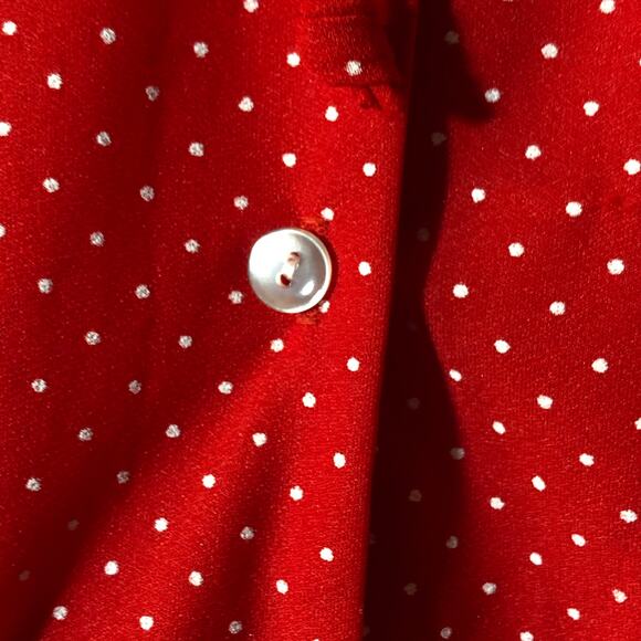 Red Polka Dot Blouse Ruffled Collar and Tie Button Front Shirt 2X Vintage Retro - Picture 5 of 10